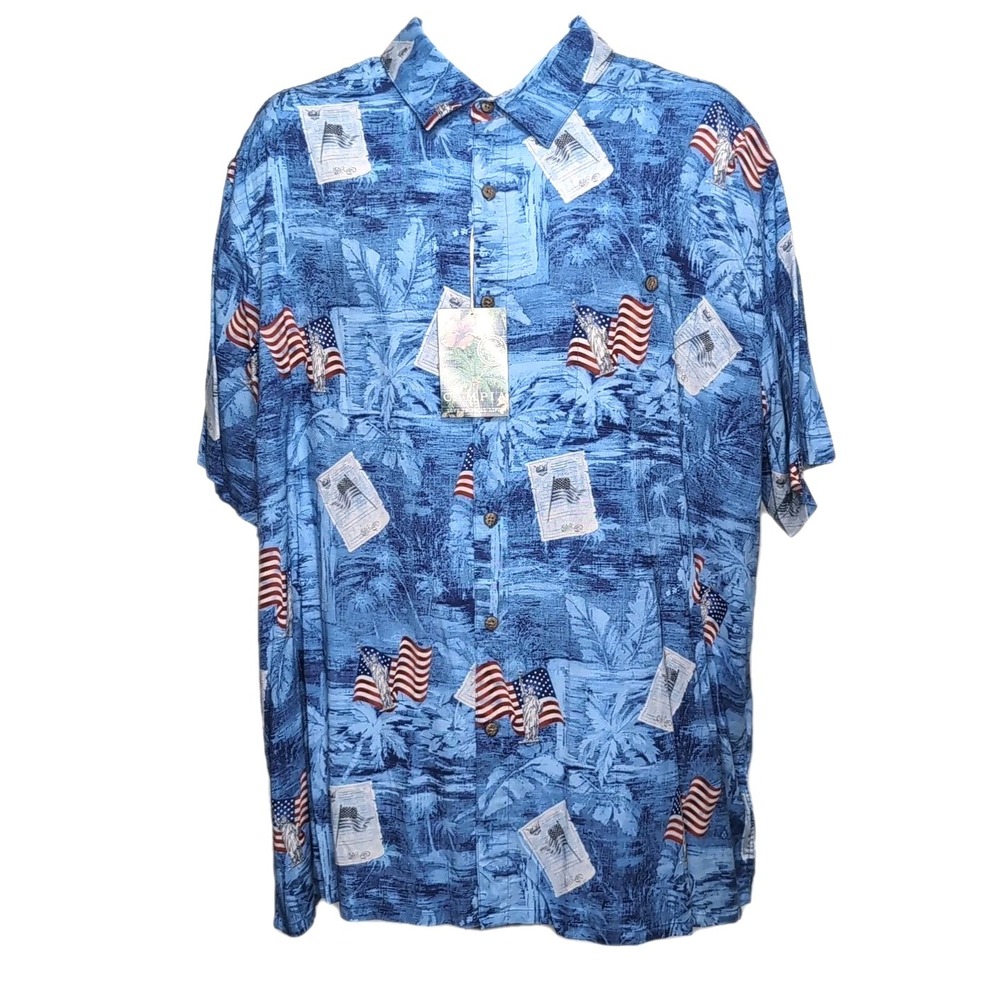 American‎ Flag 4th Of July Statue of Liberty Shirt Mens XXL Rayon Patriot NWT